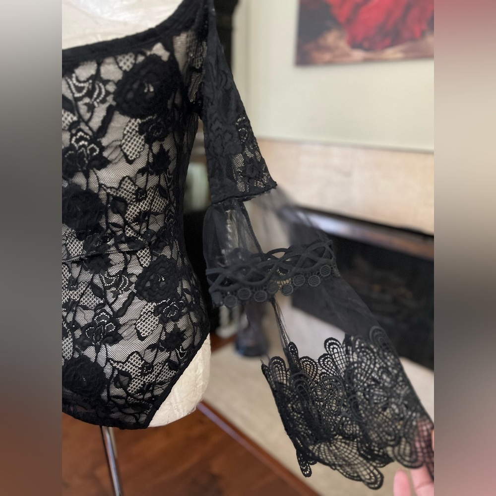 Ballroom Smooth Practice Dance Lace Bodysuit Black - Picture 8 of 9